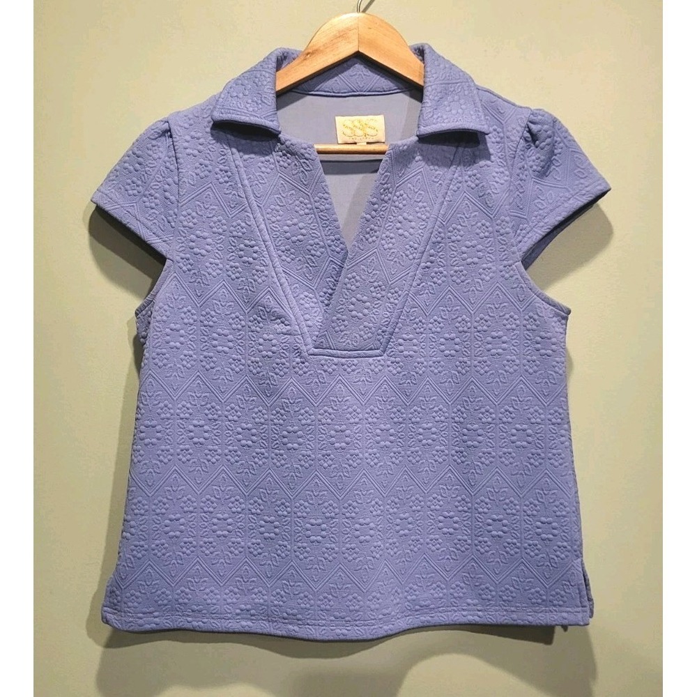 SSYS The Label Lt Blue Cap Sleeve Collared V Neck Top Sz S